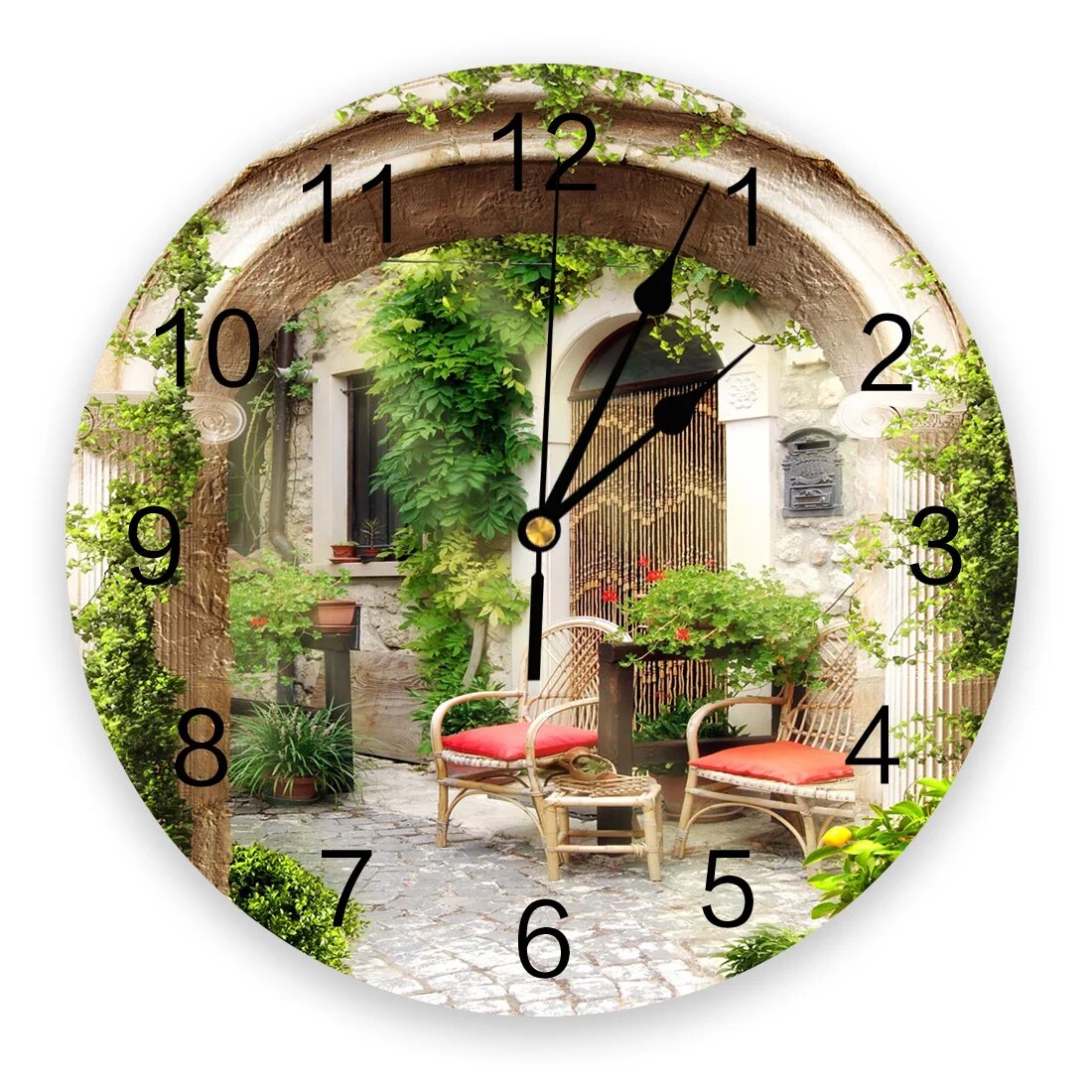 Garden Italian Arch Architectural Flowers Street New Wall Clock Fashion Living Room Watch Modern Home Decoration Round Clocks