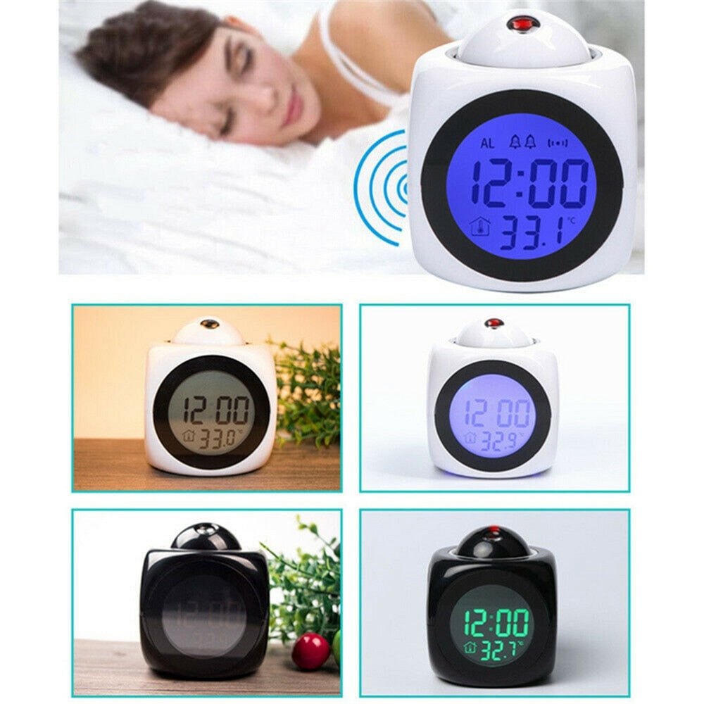 Digital Alarm Clock LCD Creative Projector Weather Temperature Desk Time Date Display Projection USB Charger Home Clock Timer