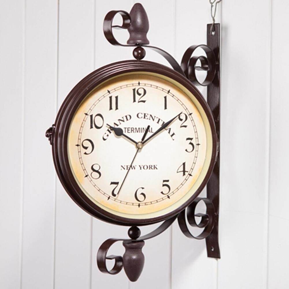 Retro Double Side Rotating Wall Clock Metal Hanging Clock Outdoor /Home/Garden Decor European Clock Gift Wall Mounted+Bracket