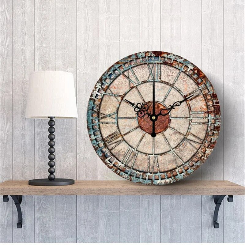 Nordic Retro Wall Clock Modern Shabby Style Chic Mechanism Watch Hanging Vintage Rust Decor Round Giant Clocks Living Room Home