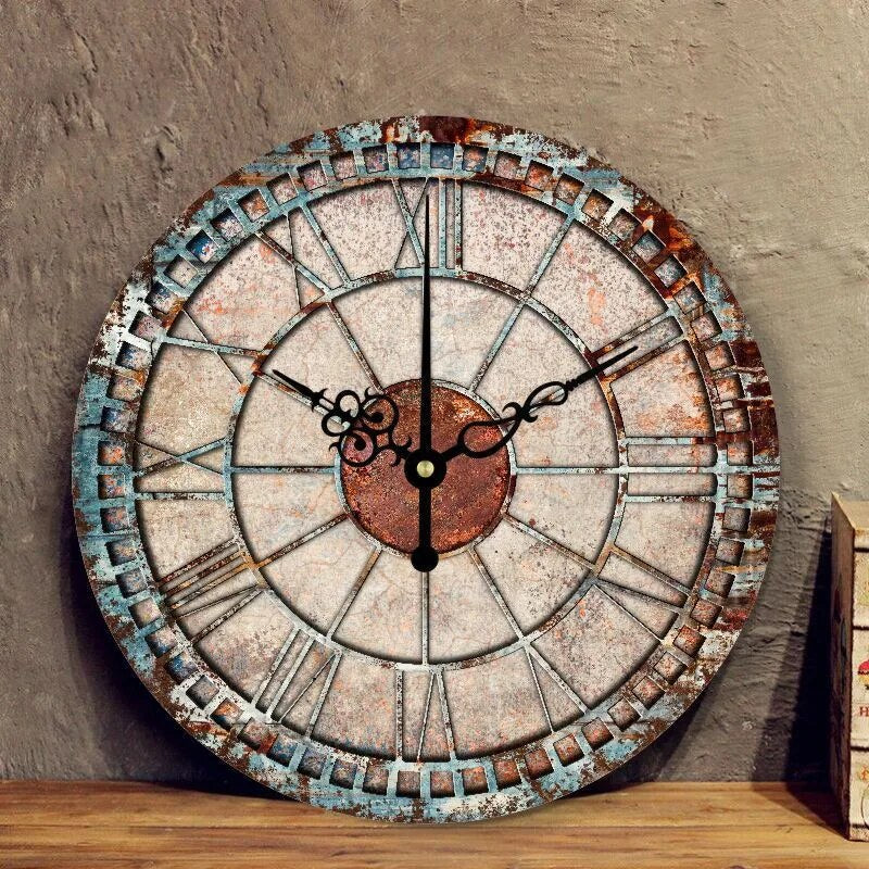 Nordic Retro Wall Clock Modern Shabby Style Chic Mechanism Watch Hanging Vintage Rust Decor Round Giant Clocks Living Room Home