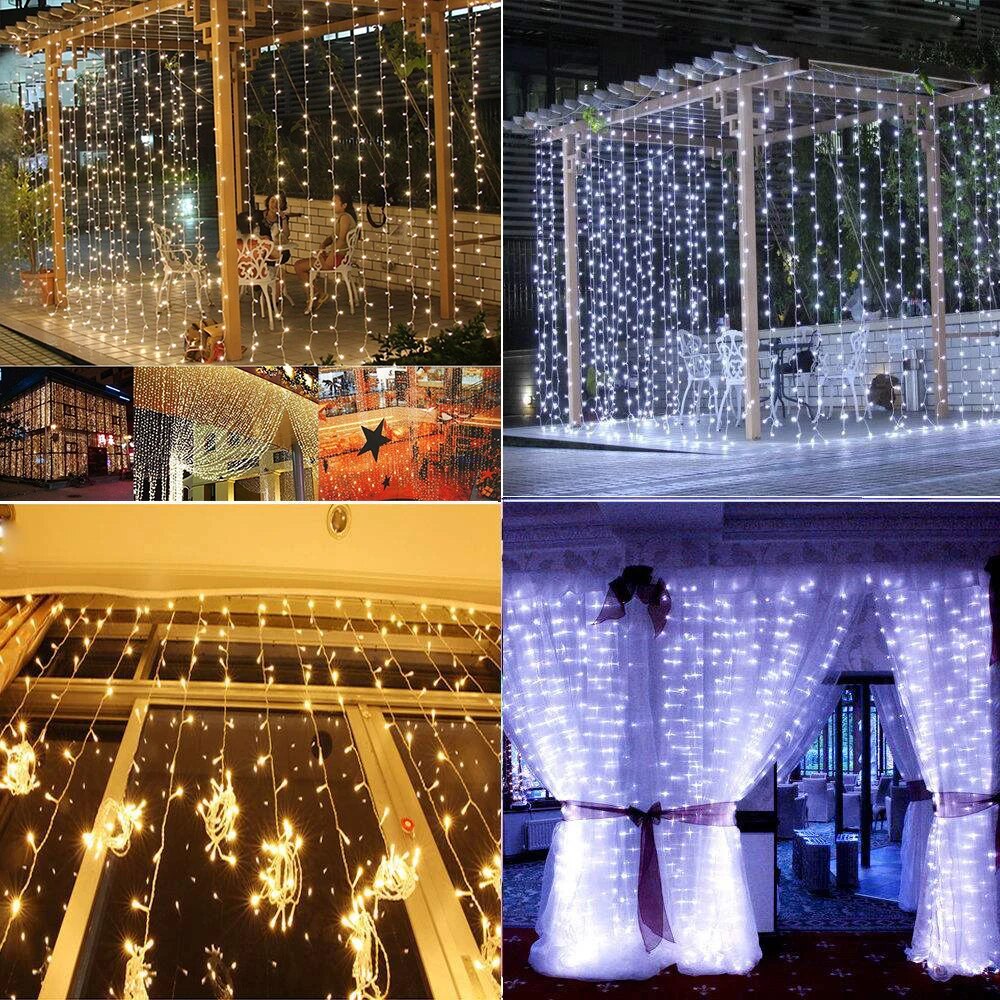 6x3M 600 LED Curtain String Light Outdoor Home Holiday Christmas Wedding Decorative LED icicle String Fairy Lights