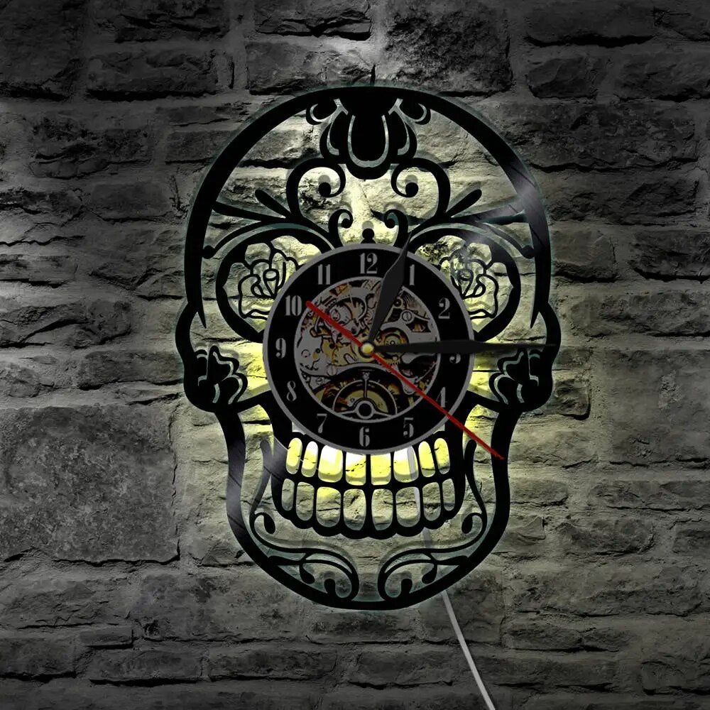 The Day of Dead dia de los Muerte LED Lighting Wall Light Backlight Nightlight Mexican Skull Vinyl Record Wall Clock
