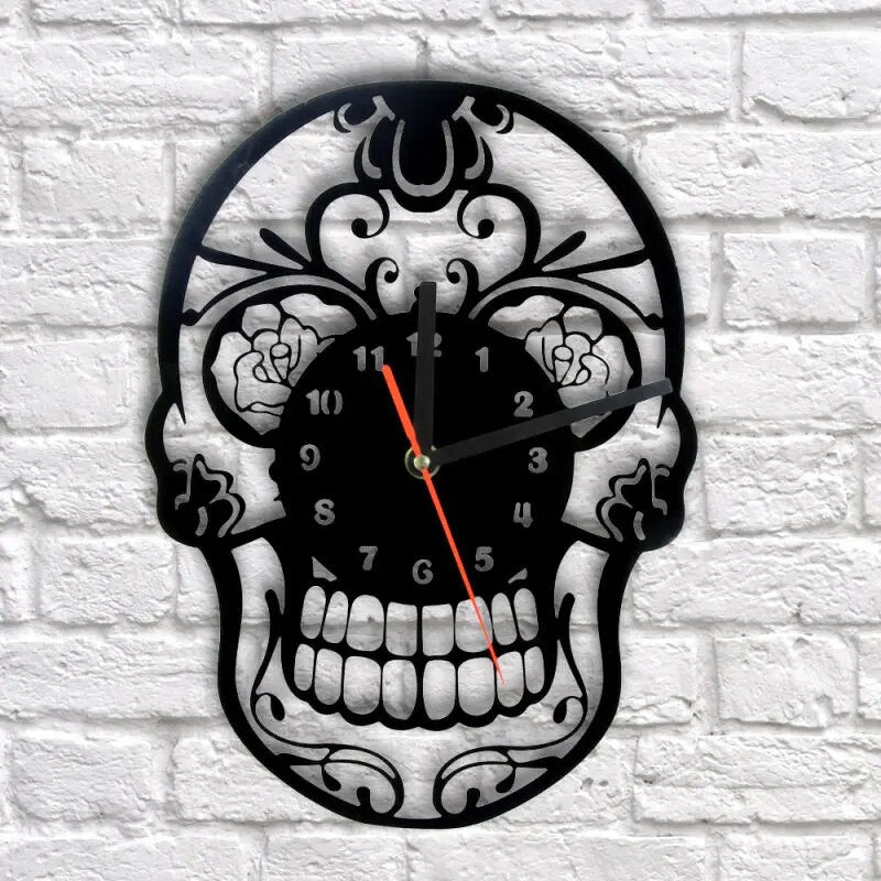 The Day of Dead dia de los Muerte LED Lighting Wall Light Backlight Nightlight Mexican Skull Vinyl Record Wall Clock