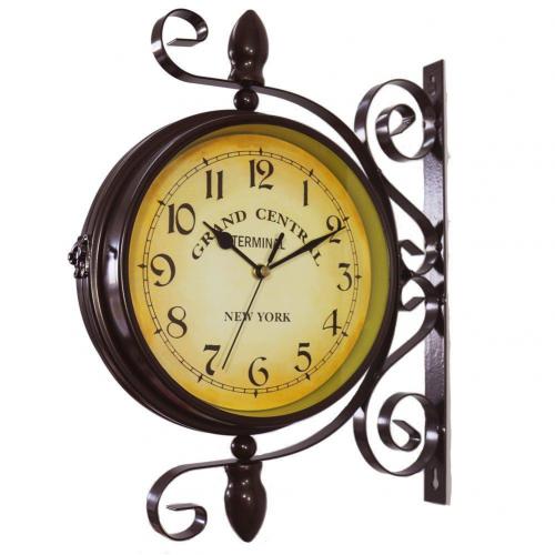Retro Double Side Rotating Wall Clock Metal Hanging Clock Outdoor /Home/Garden Decor European Clock Gift Wall Mounted+Bracket