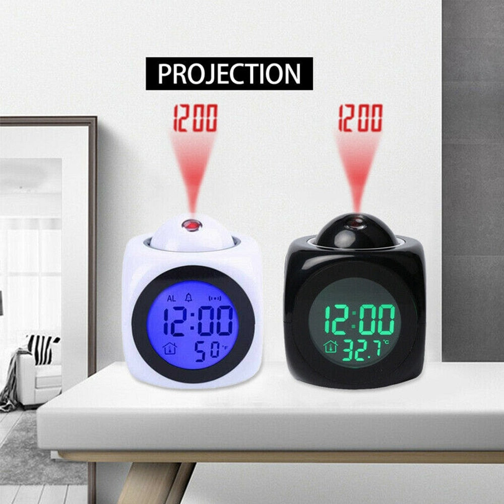 Digital Alarm Clock LCD Creative Projector Weather Temperature Desk Time Date Display Projection USB Charger Home Clock Timer