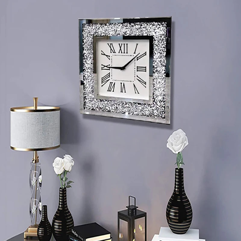 Diamond Wall Clock Light Luxury Modern Wall Clocks Fashion Silent Art Clock Living Room Design Glass Watch Reloj Home Decoration