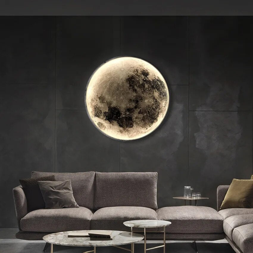 Modern Round Moon Wall Lamp for Bedroom Living Room Entrance Decoration Sconce Light Fixtures Ceiling Lighting Planet Nordic Led