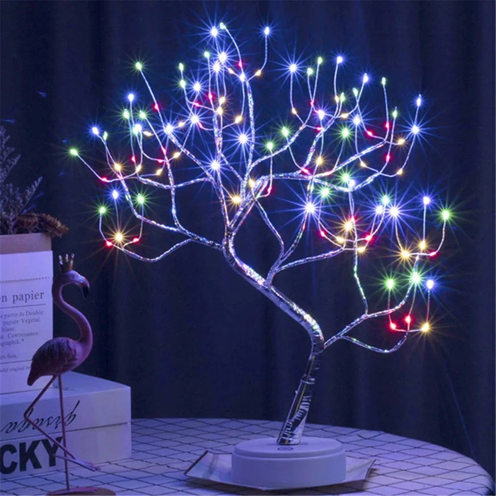 LED Birch Tabletop Bonsai Tree Night Light Mini Christmas Tree Lamp 8Modes USB/Battery Bedside Room Decorative Fairy Nightlights