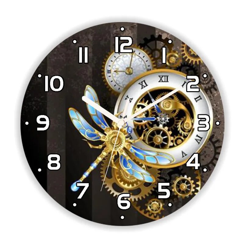 3D Vintage Steampunk Clocks and Gears Wall Clock for Living Room Antique Industrial Large Round Wall Watch Bedroom Kitchen Decor