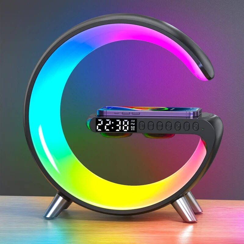 15W Alarm Clock Wireless Charger Station Speaker APP Control RGB Atmosphere Lamp Night Light for Iphone 12 13 14 Samsung Xiaomi