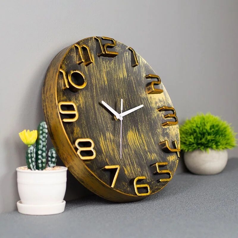 Spanish Antique Style Living Room Wall Clock Creative Clock Silent Wall Clock Loudspeaker Mute Clock 12inch 3D Numbers