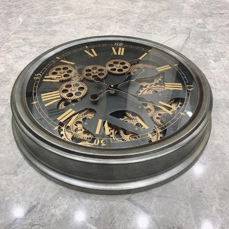 large size 20 inch metal real gear best wall clock roman numerals rotate italian wall clock
