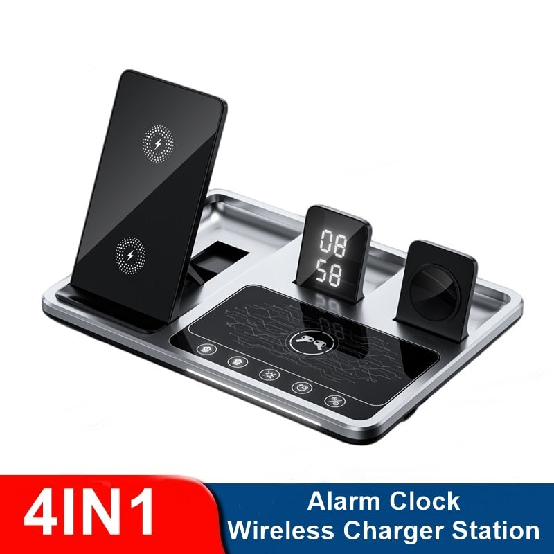 30W Alarm Clock Wireless Charger Stand for iPhone 14 13 12 11 Pro Max Wireless Charging Station for AirPods Pro Apple Watch Wireless Charging Module