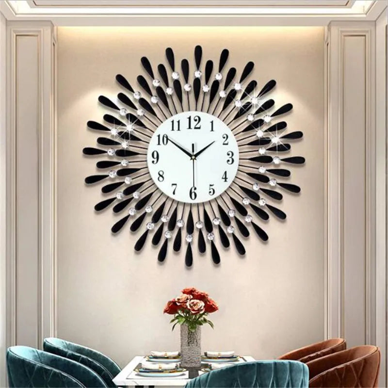 Creative Crystal Wall Clock Modern Design Large Clock Home Decoration Living Room TV Background Wall Metal Silent Hanging Clock