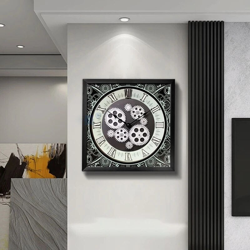 Retro Large Gear Wall Clock Industrial Wall Clock With Steampunk Gears Moving For Modern Living Room Decor Metal Wall Clock