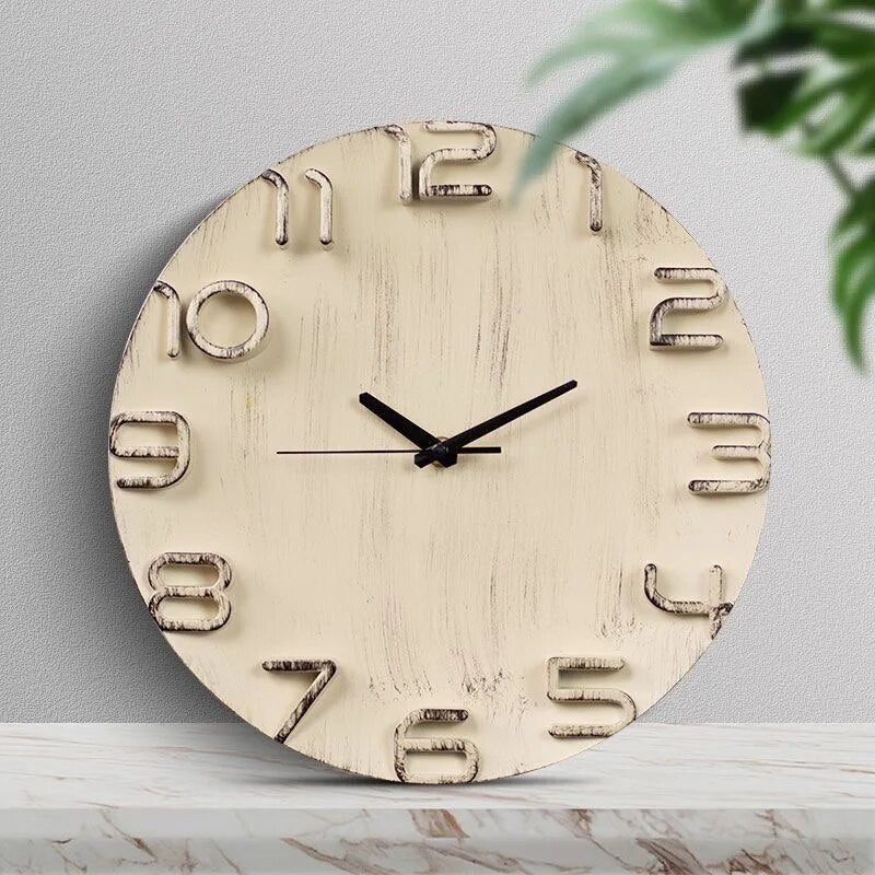 Spanish Antique Style Living Room Wall Clock Creative Clock Silent Wall Clock Loudspeaker Mute Clock 12inch 3D Numbers