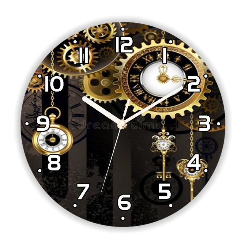 3D Vintage Steampunk Clocks and Gears Wall Clock for Living Room Antique Industrial Large Round Wall Watch Bedroom Kitchen Decor
