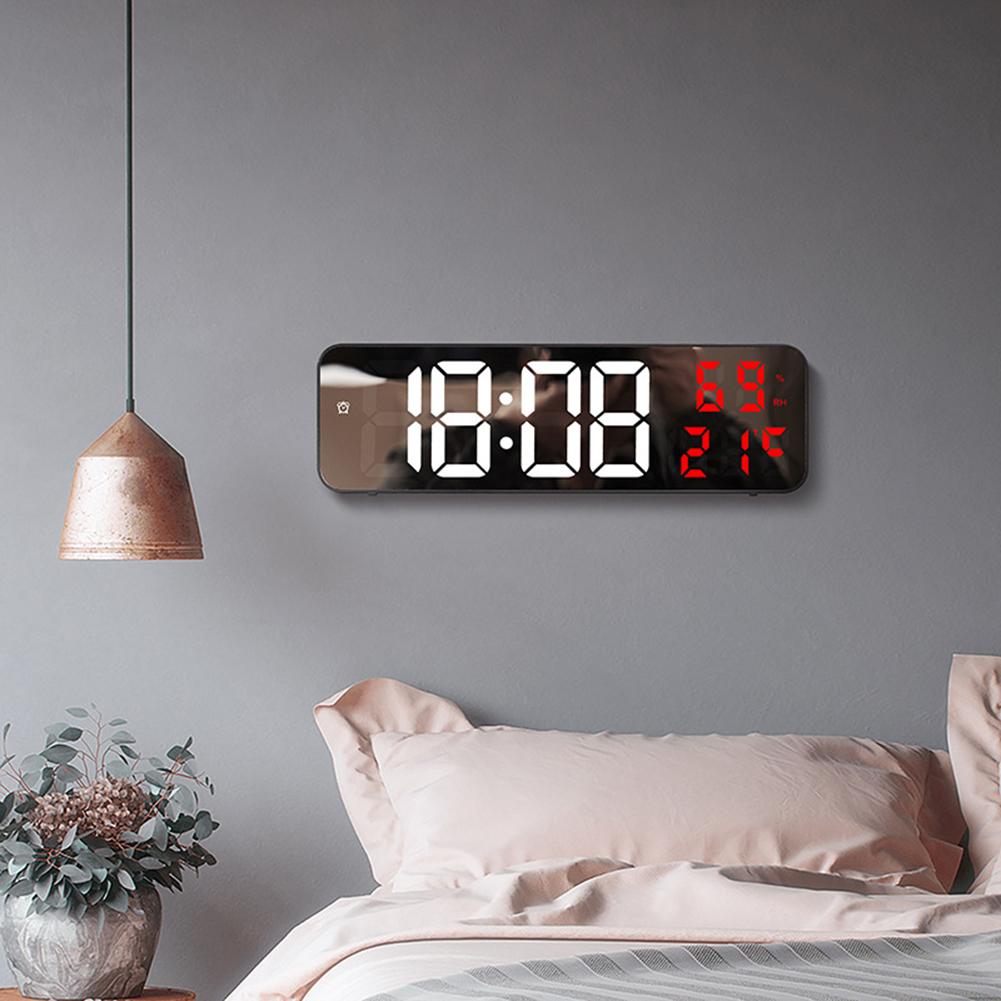 Led Digital Wall Clock Large Screen Wall-Mounted Time Temperature Humidity Display Electronic Alarm Clock Home Decoration